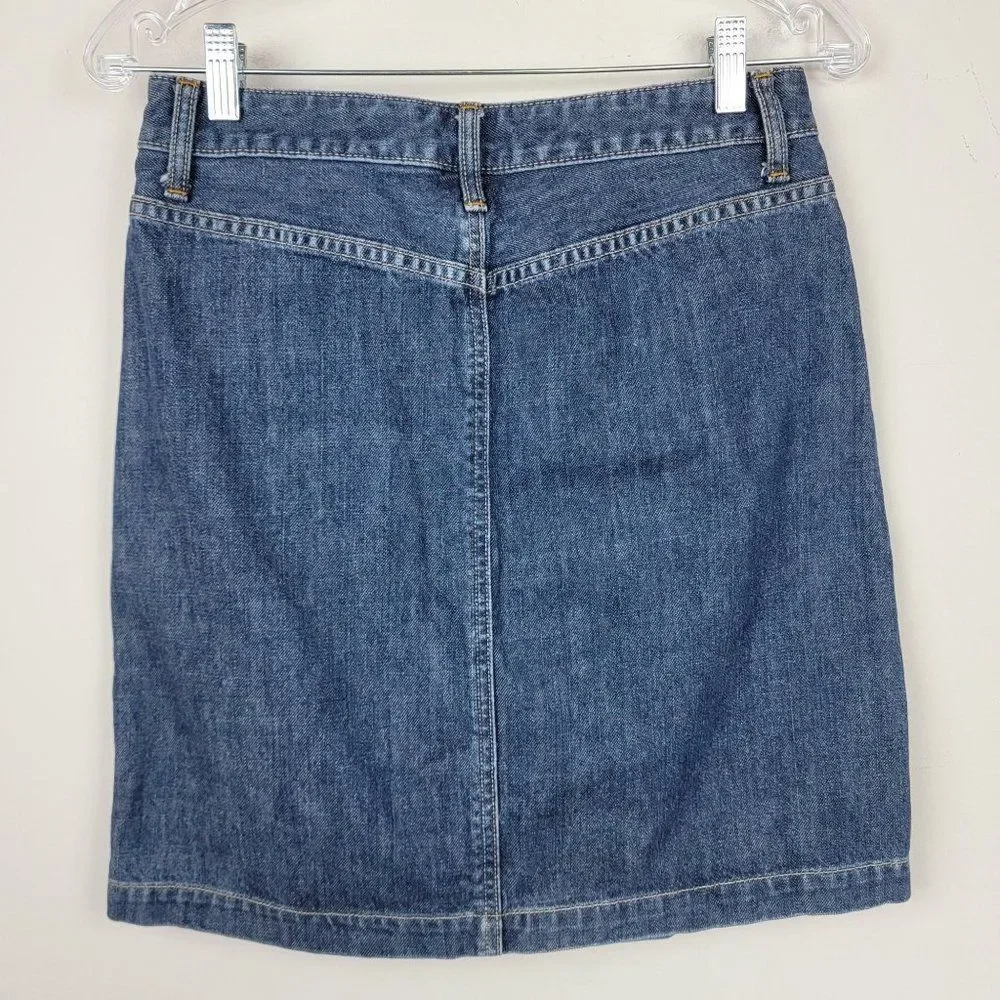 Gap Jeans Blue Medium Dark Wash Pockets Pleated Front A-Line Mini Denim Skirt 4